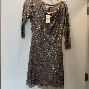 Nude color sequin cocktail dress